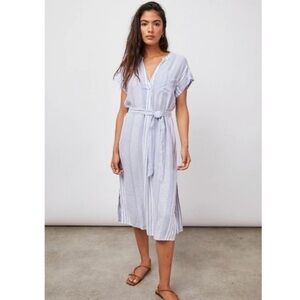 RAILS Suri Midi Linen Belted Dress Blue Stripe Size XS Style RAILS31448